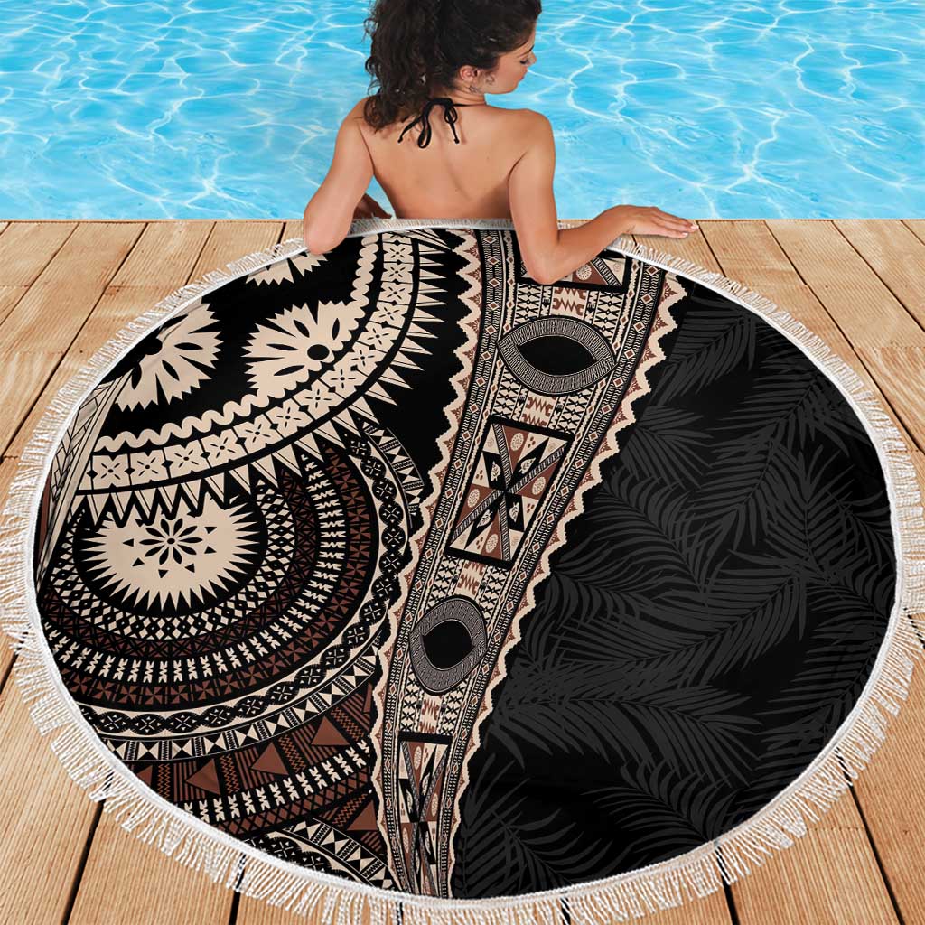 Fiji Traditional Masi Beach Blanket Tapa Art Palm Leaves Pattern