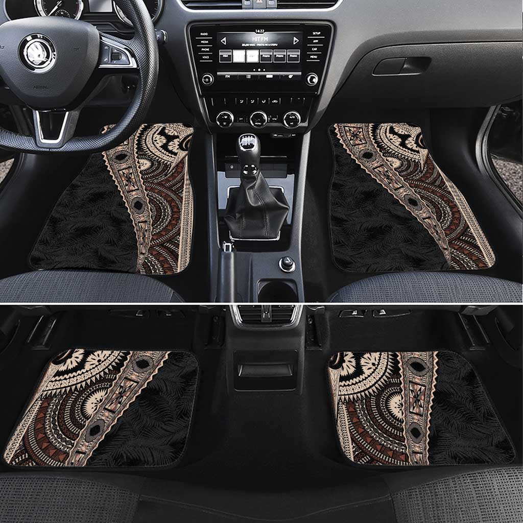 Fiji Traditional Masi Car Mats Tapa Art Palm Leaves Pattern LT03 Set 4pcs Brown - Polynesian Pride