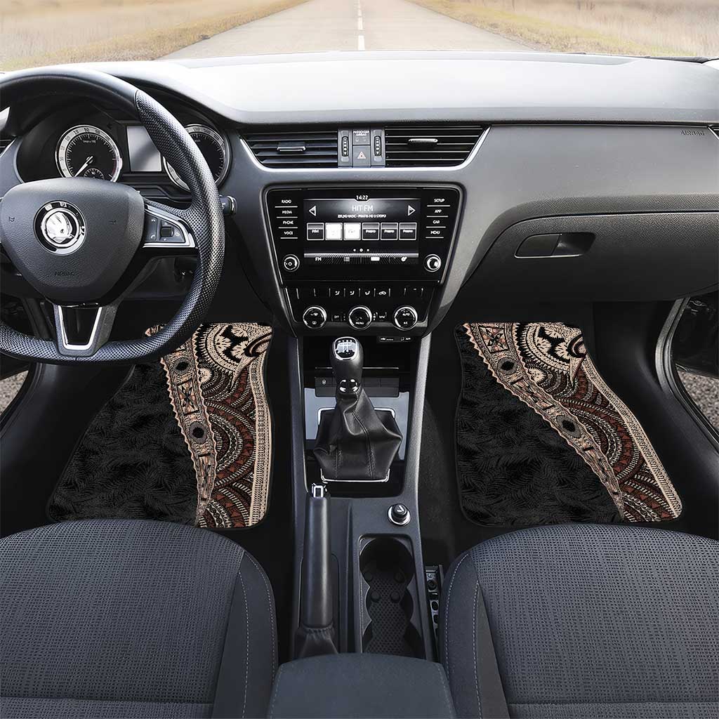 Fiji Traditional Masi Car Mats Tapa Art Palm Leaves Pattern LT03 Set 2pcs - Front Brown - Polynesian Pride