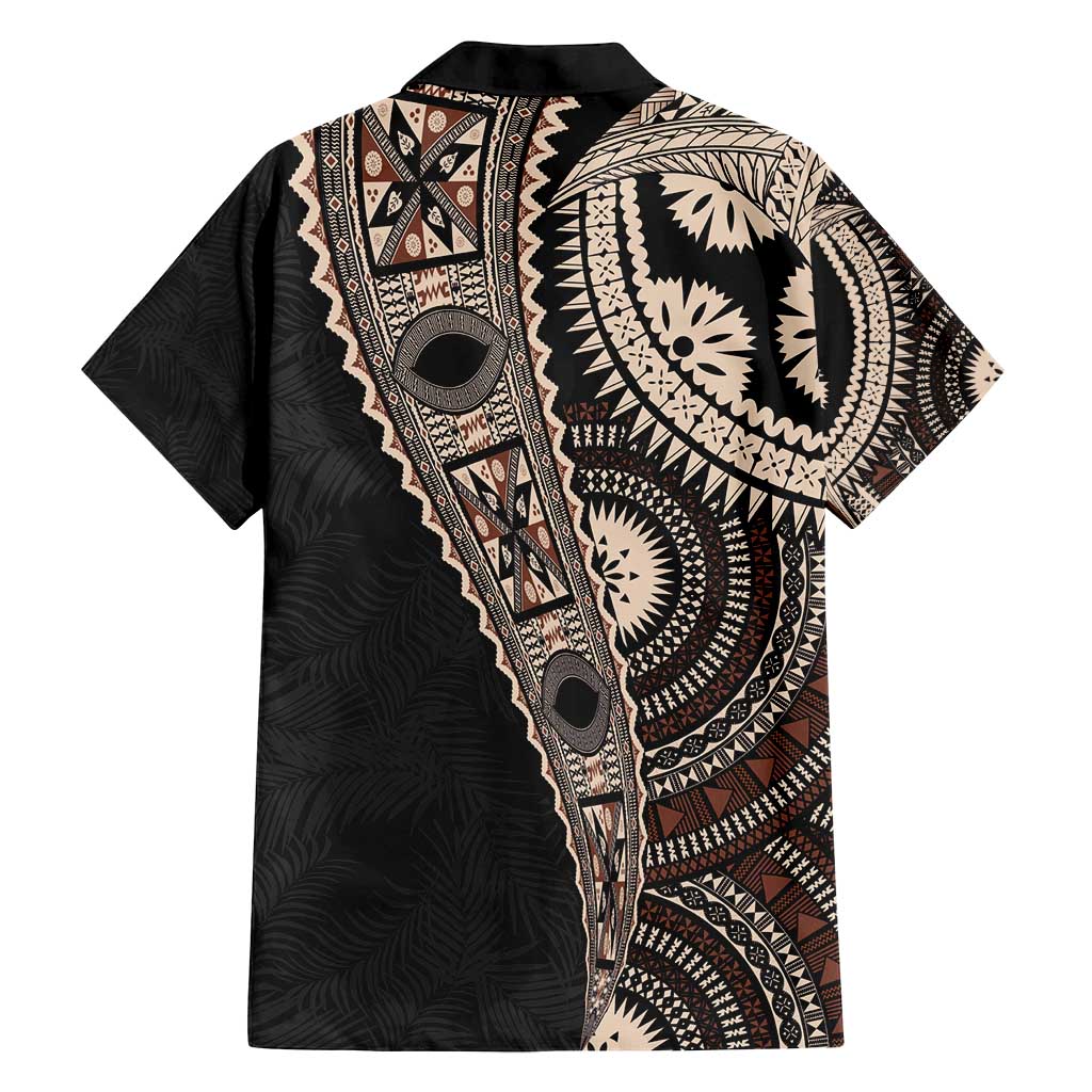 Fiji Traditional Masi Family Matching Long Sleeve Bodycon Dress and Hawaiian Shirt Tapa Art Palm Leaves Pattern