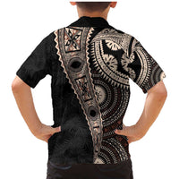 Fiji Traditional Masi Family Matching Mermaid Dress and Hawaiian Shirt Tapa Art Palm Leaves Pattern