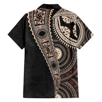 Fiji Traditional Masi Family Matching Off The Shoulder Long Sleeve Dress and Hawaiian Shirt Tapa Art Palm Leaves Pattern
