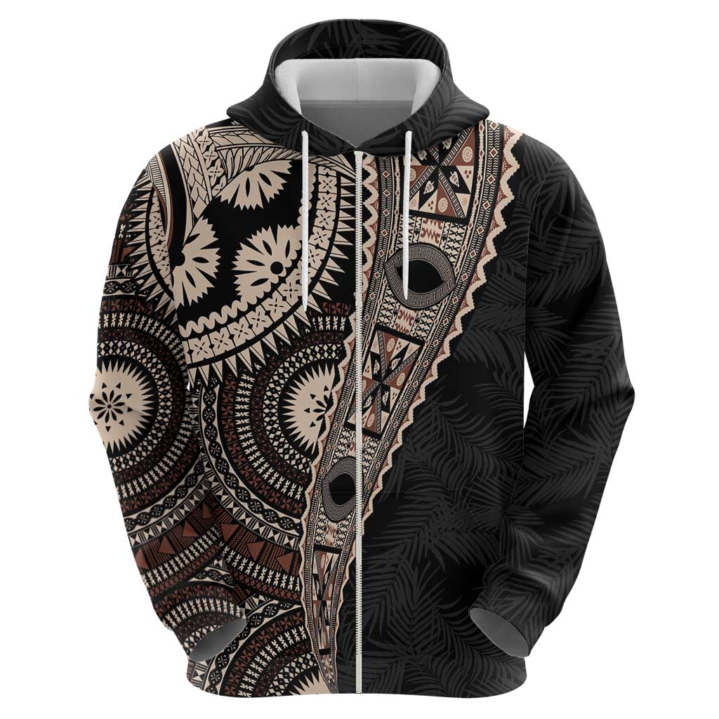Fiji Traditional Masi Hoodie Tapa Art Palm Leaves Pattern