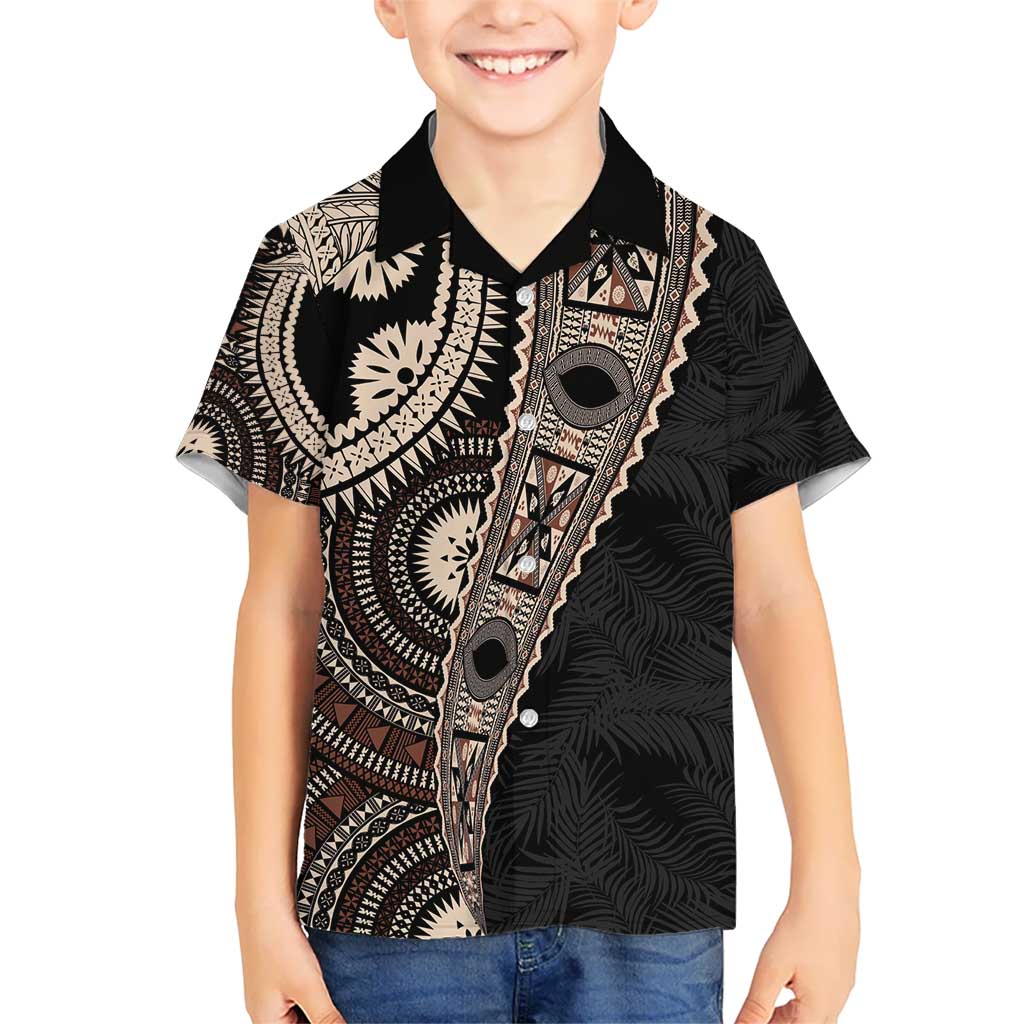 Fiji Traditional Masi Kid Hawaiian Shirt Tapa Art Palm Leaves Pattern