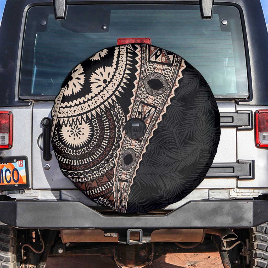 Fiji Traditional Masi Spare Tire Cover Tapa Art Palm Leaves Pattern