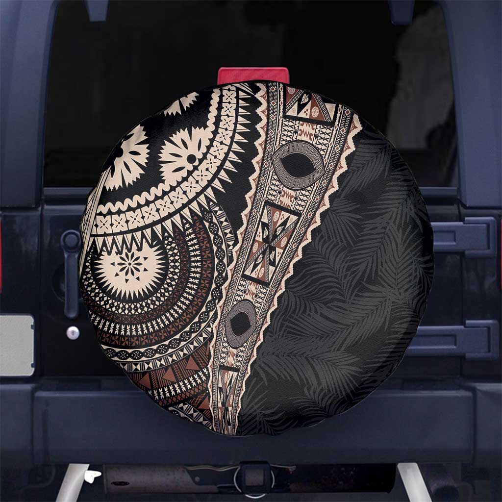 Fiji Traditional Masi Spare Tire Cover Tapa Art Palm Leaves Pattern