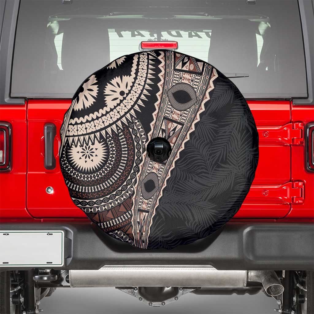 Fiji Traditional Masi Spare Tire Cover Tapa Art Palm Leaves Pattern