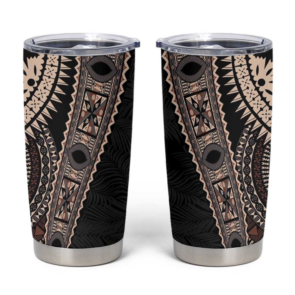 Fiji Traditional Masi Tumbler Cup Tapa Art Palm Leaves Pattern LT03 Brown - Polynesian Pride