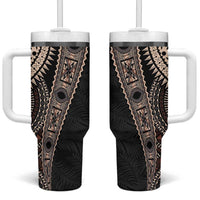 Fiji Traditional Masi Tumbler With Handle Tapa Art Palm Leaves Pattern LT03 One Size: 40 oz Brown - Polynesian Pride