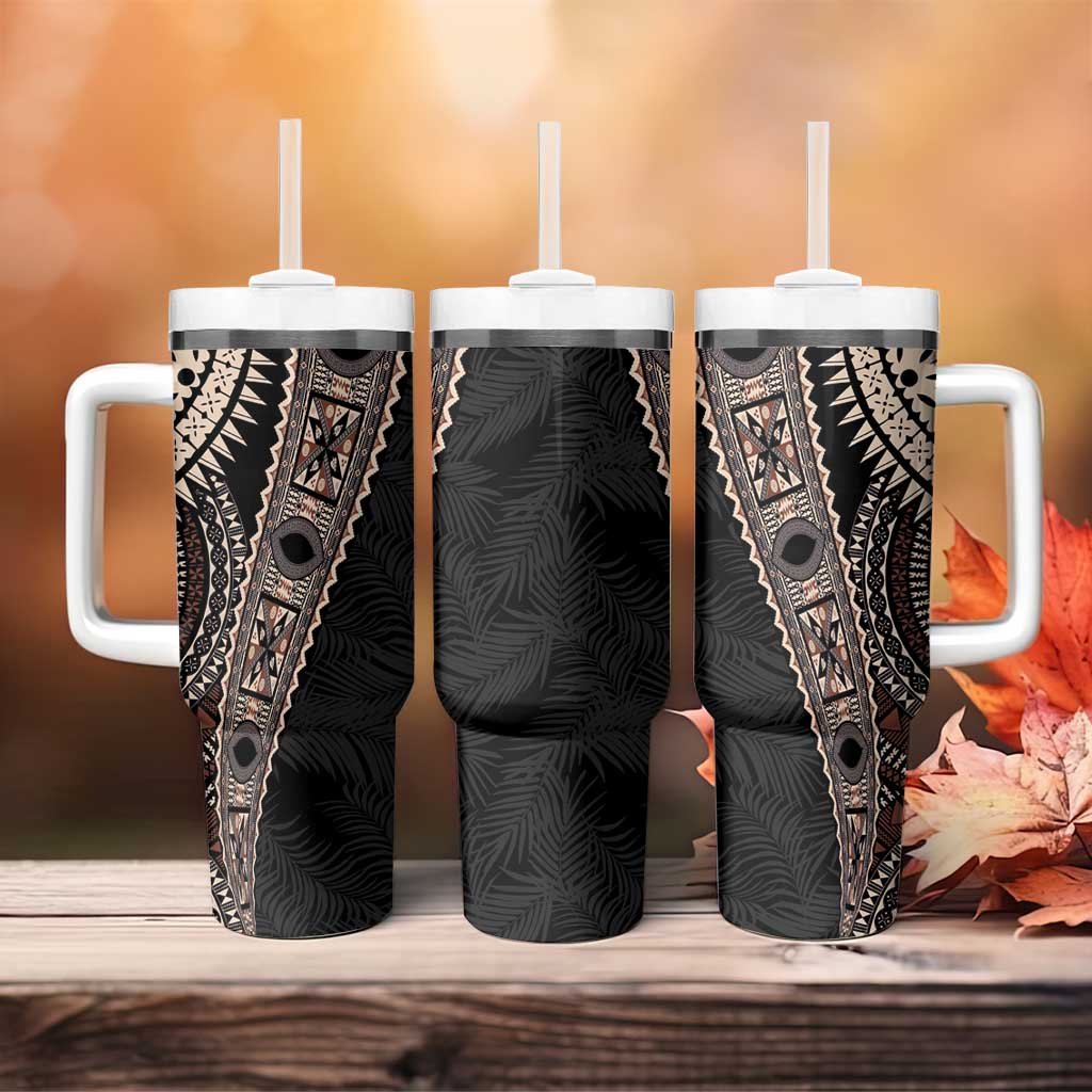 Fiji Traditional Masi Tumbler With Handle Tapa Art Palm Leaves Pattern LT03 - Polynesian Pride