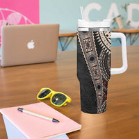 Fiji Traditional Masi Tumbler With Handle Tapa Art Palm Leaves Pattern LT03 - Polynesian Pride