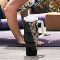 Fiji Traditional Masi Tumbler With Handle Tapa Art Palm Leaves Pattern LT03 - Polynesian Pride