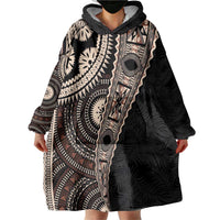 Fiji Traditional Masi Wearable Blanket Hoodie Tapa Art Palm Leaves Pattern