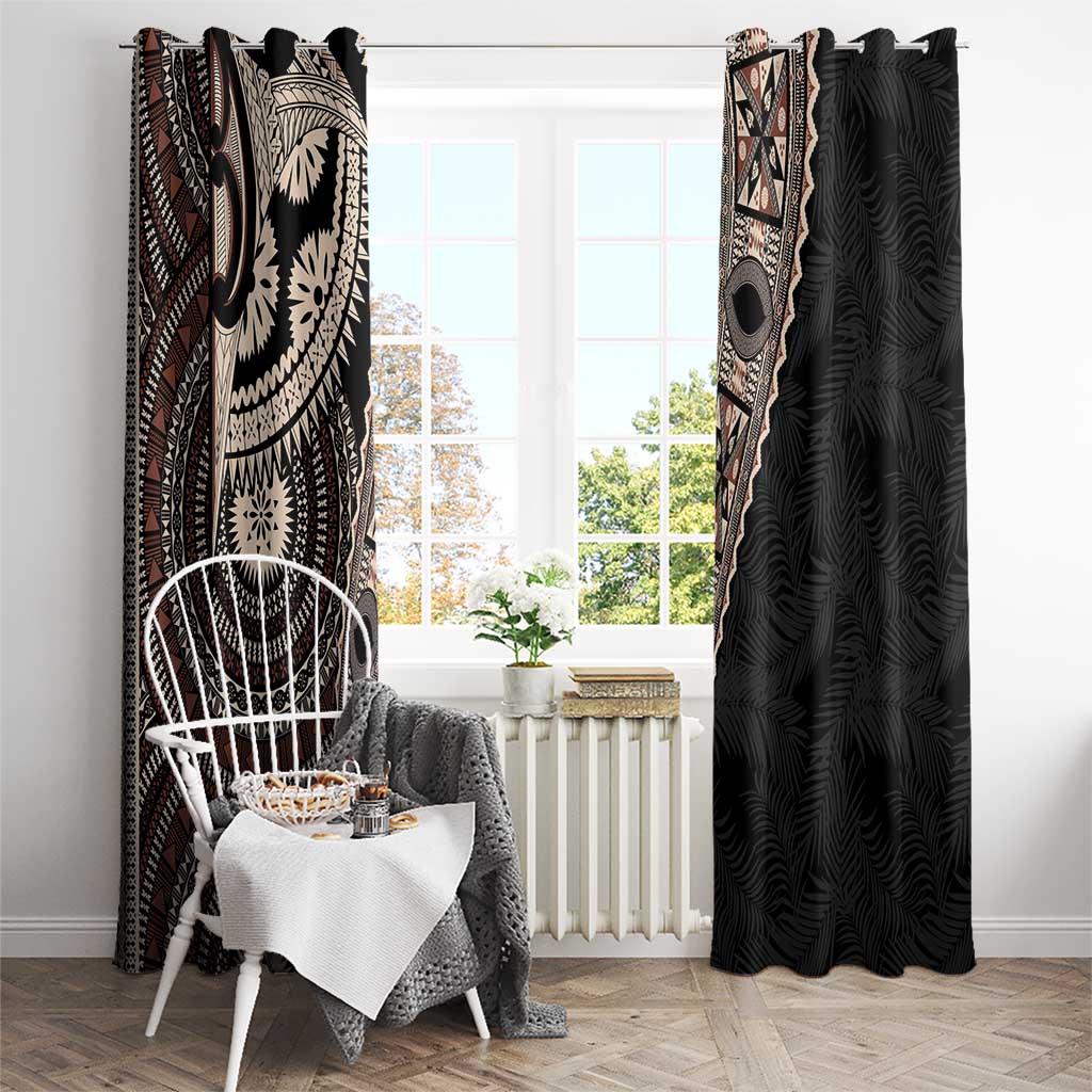 Fiji Traditional Masi Window Curtain Tapa Art Palm Leaves Pattern