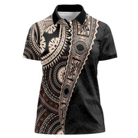 Fiji Traditional Masi Women Polo Shirt Tapa Art Palm Leaves Pattern
