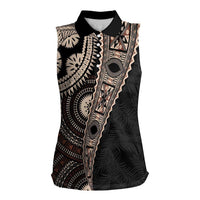 Fiji Traditional Masi Women Sleeveless Polo Shirt Tapa Art Palm Leaves Pattern