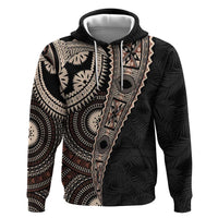 Fiji Traditional Masi Zip Hoodie Tapa Art Palm Leaves Pattern