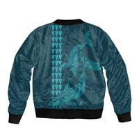 Aloha Hawaii Whale Kakau and Polynesian Tattoo Bomber Jacket Turquoise Color