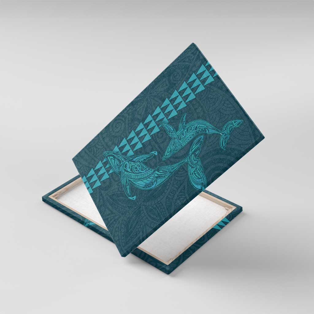 Aloha Hawaii Whale Kakau and Polynesian Tattoo Canvas Wall Art Turquoise Color