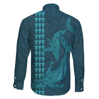 Aloha Hawaii Whale Kakau and Polynesian Tattoo Family Matching Mermaid Dress and Hawaiian Shirt Turquoise Color