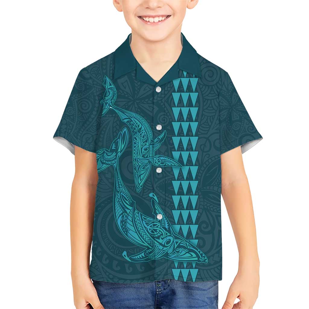 Aloha Hawaii Whale Kakau and Polynesian Tattoo Kid Hawaiian Shirt Turquoise Color LT03 Kid Turquoise - Polynesian Pride