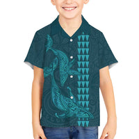 Aloha Hawaii Whale Kakau and Polynesian Tattoo Kid Hawaiian Shirt Turquoise Color LT03 Kid Turquoise - Polynesian Pride