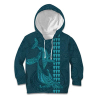 Aloha Hawaii Whale Kakau and Polynesian Tattoo Kid Hoodie Turquoise Color