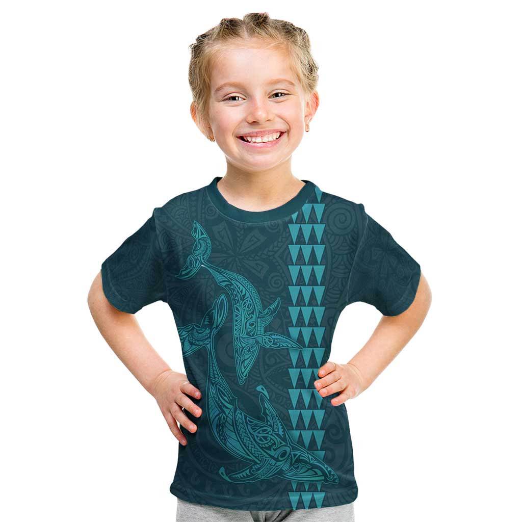Aloha Hawaii Whale Kakau and Polynesian Tattoo Kid T Shirt Turquoise Color LT03 Turquoise - Polynesian Pride