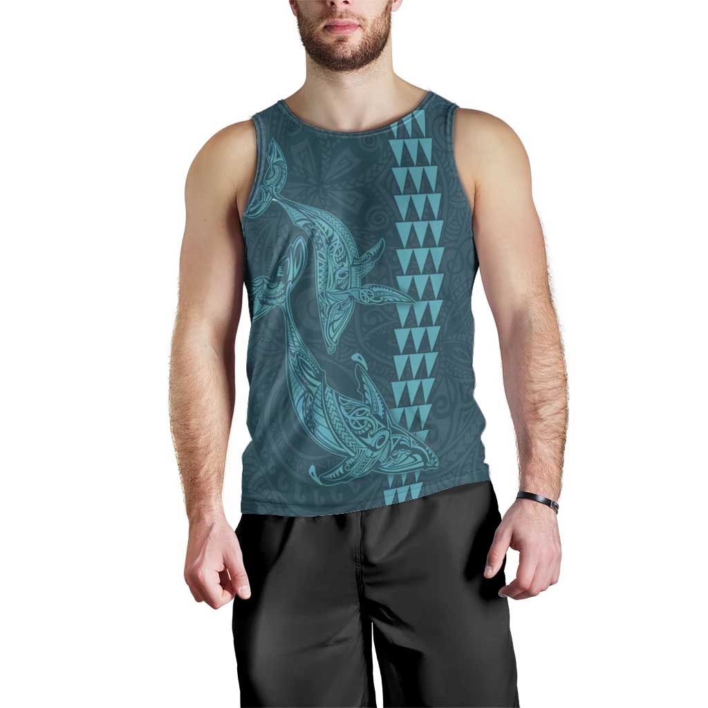 Aloha Hawaii Whale Kakau and Polynesian Tattoo Men Tank Top Turquoise Color