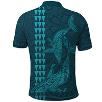 Aloha Hawaii Whale Kakau and Polynesian Tattoo Polo Shirt Turquoise Color