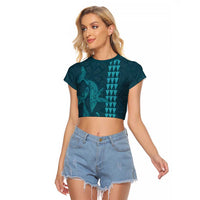 Aloha Hawaii Whale Kakau and Polynesian Tattoo Raglan Cropped T Shirt Turquoise Color LT03 Female Turquoise - Polynesian Pride