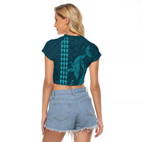 Aloha Hawaii Whale Kakau and Polynesian Tattoo Raglan Cropped T Shirt Turquoise Color LT03 - Polynesian Pride