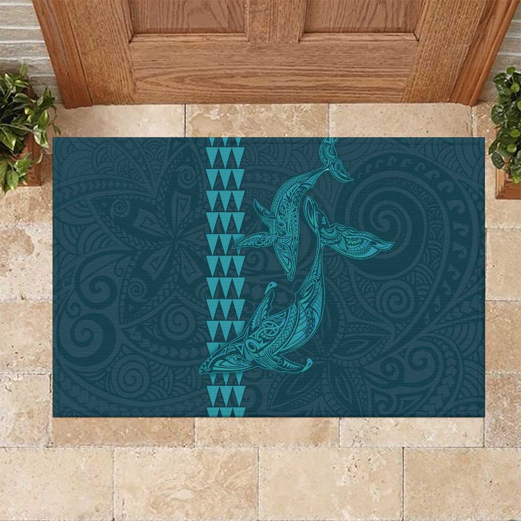 Aloha Hawaii Whale Kakau and Polynesian Tattoo Rubber Doormat Turquoise Color LT03 Turquoise - Polynesian Pride