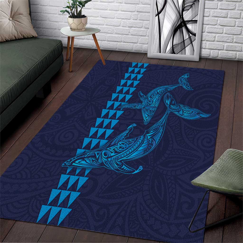 Aloha Hawaii Whale Kakau and Polynesian Tattoo Area Rug Dark Navy Color