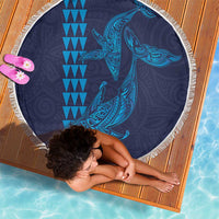 Aloha Hawaii Whale Kakau and Polynesian Tattoo Beach Blanket Dark Navy Color