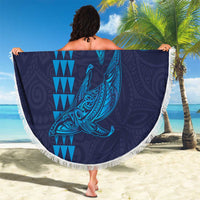 Aloha Hawaii Whale Kakau and Polynesian Tattoo Beach Blanket Dark Navy Color