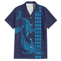 Aloha Hawaii Whale Kakau and Polynesian Tattoo Family Matching Off Shoulder Maxi Dress and Hawaiian Shirt Dark Navy Color