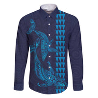 Aloha Hawaii Whale Kakau and Polynesian Tattoo Family Matching Puletasi and Hawaiian Shirt Dark Navy Color LT03 Dad's Shirt - Long Sleeve Dark Navy - Polynesian Pride