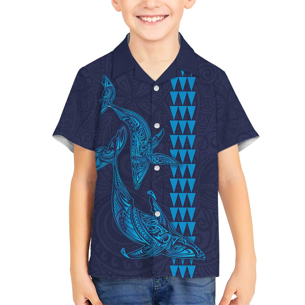 Aloha Hawaii Whale Kakau and Polynesian Tattoo Kid Hawaiian Shirt Dark Navy Color LT03 Kid Dark Navy - Polynesian Pride