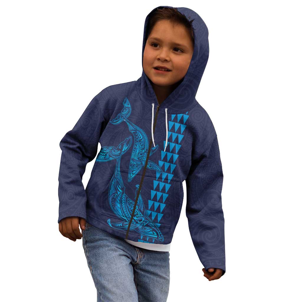 Aloha Hawaii Whale Kakau and Polynesian Tattoo Kid Hoodie Dark Navy Color