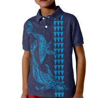 Aloha Hawaii Whale Kakau and Polynesian Tattoo Kid Polo Shirt Dark Navy Color