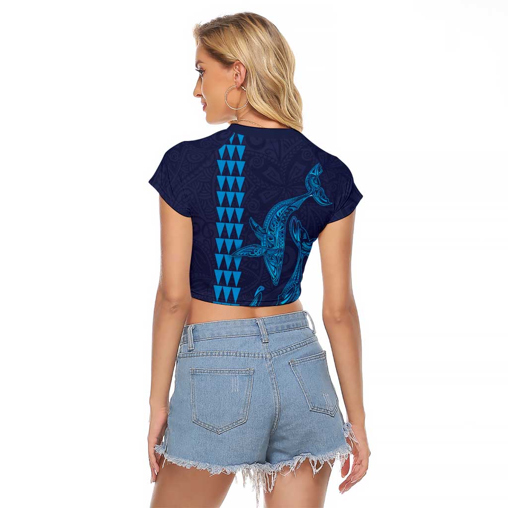 Aloha Hawaii Whale Kakau and Polynesian Tattoo Raglan Cropped T Shirt Dark Navy Color LT03 - Polynesian Pride