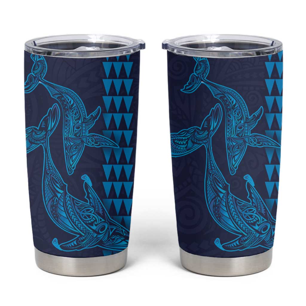 Aloha Hawaii Whale Kakau and Polynesian Tattoo Tumbler Cup Dark Navy Color