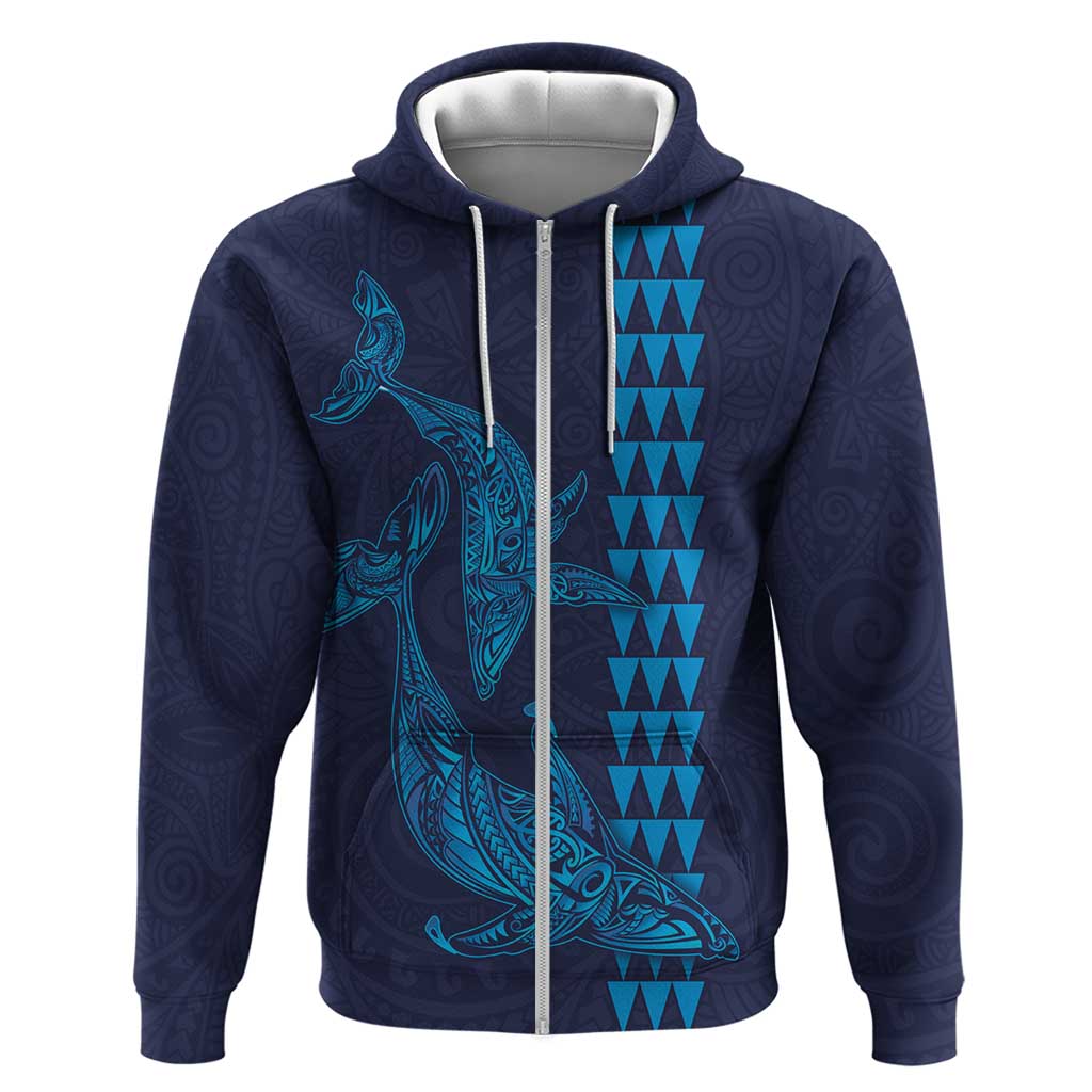 Aloha Hawaii Whale Kakau and Polynesian Tattoo Zip Hoodie Dark Navy Color LT03 Zip Hoodie Dark Navy - Polynesian Pride