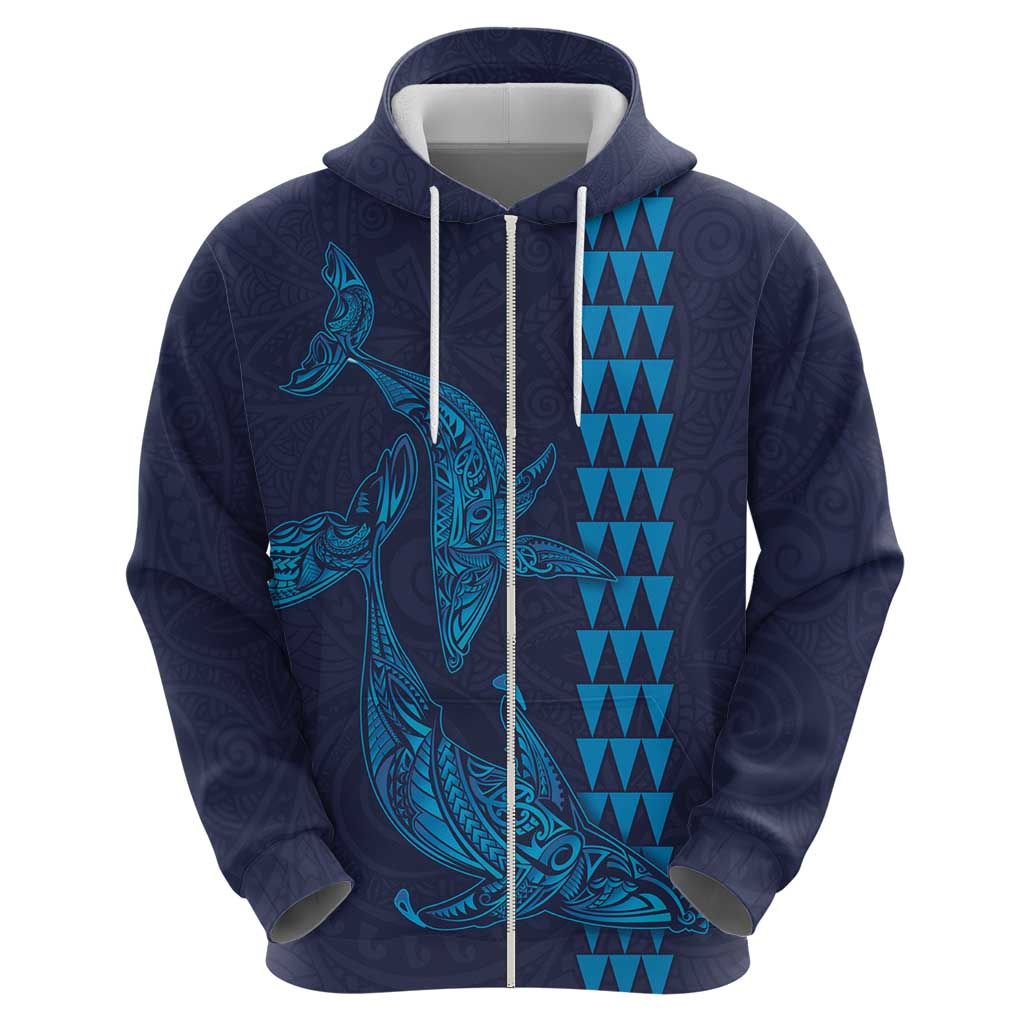 Aloha Hawaii Whale Kakau and Polynesian Tattoo Zip Hoodie Dark Navy Color LT03 - Polynesian Pride