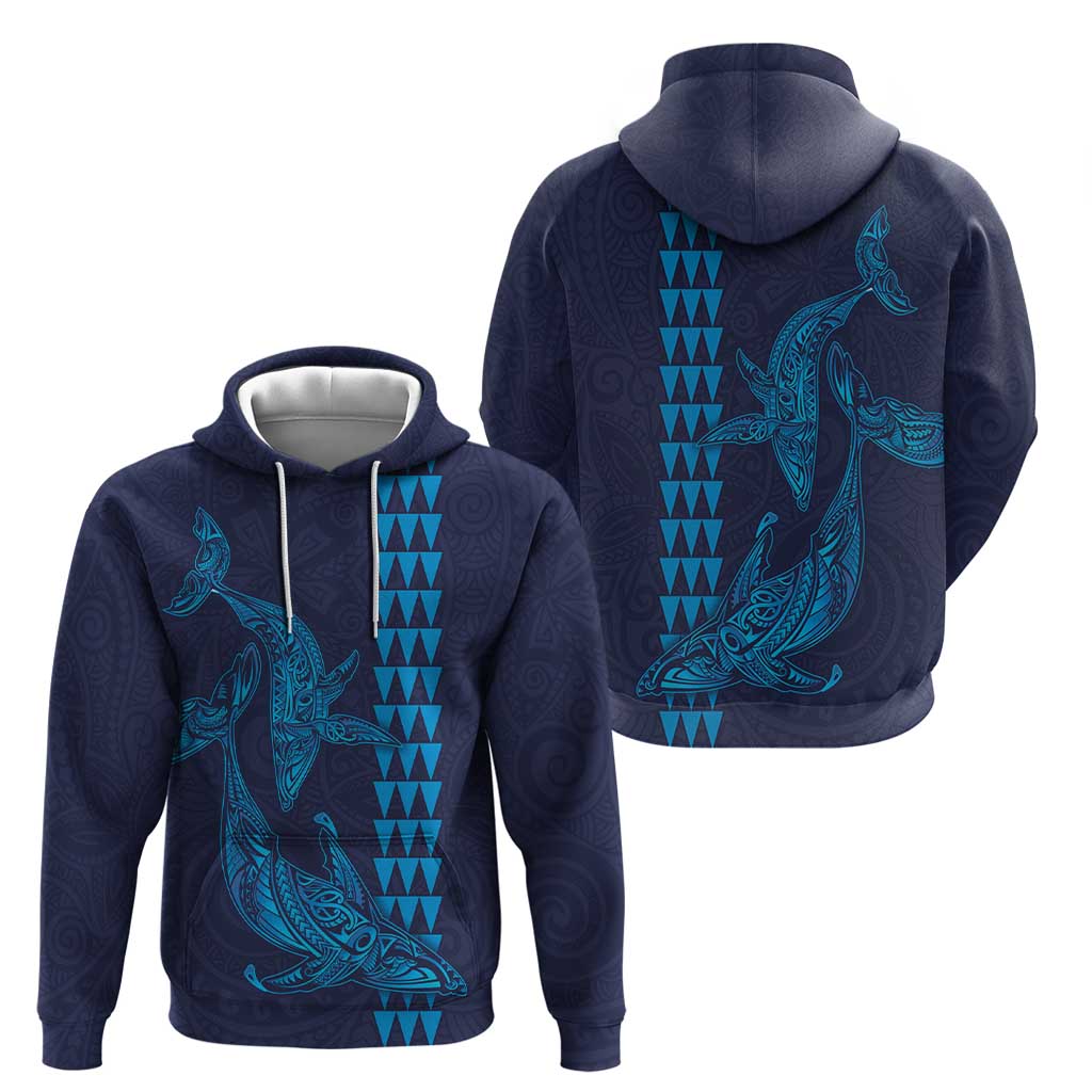 Aloha Hawaii Whale Kakau and Polynesian Tattoo Zip Hoodie Dark Navy Color LT03 - Polynesian Pride