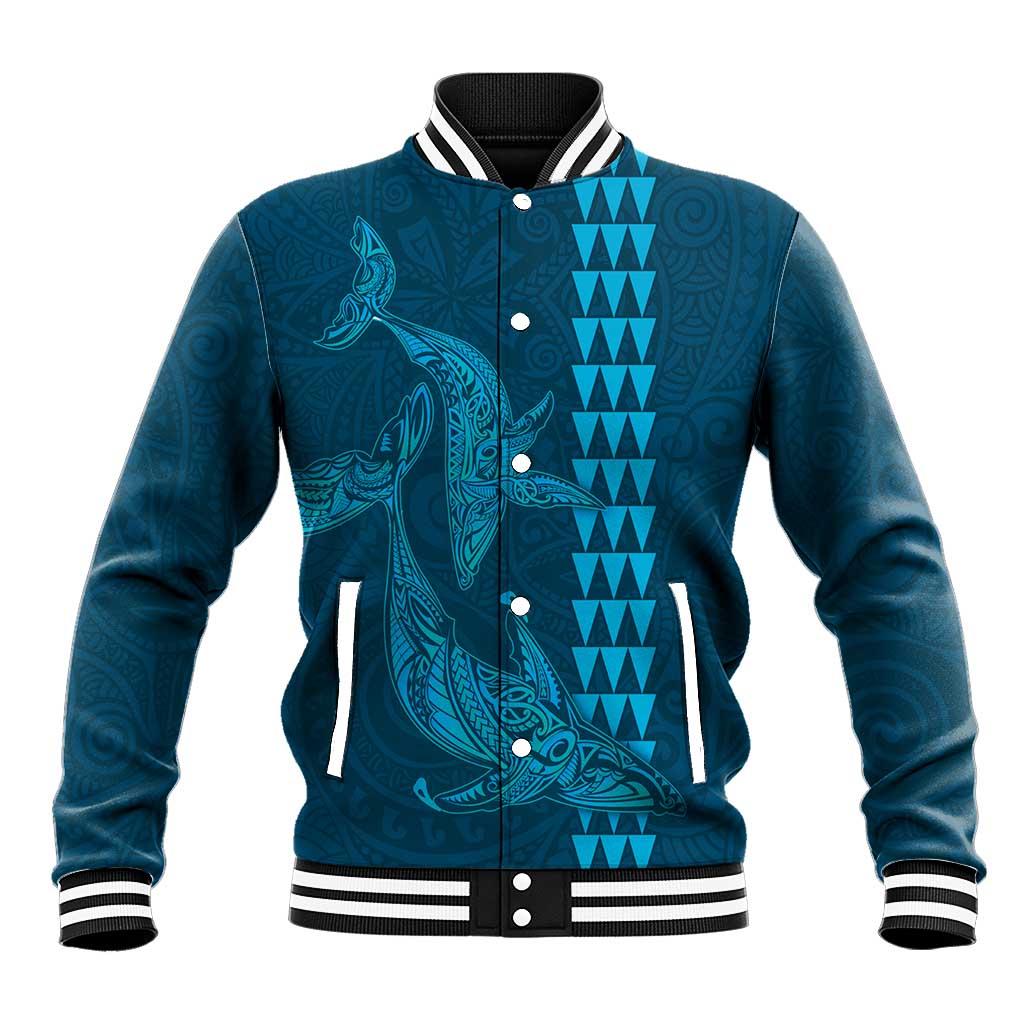 Aloha Hawaii Whale Kakau and Polynesian Tattoo Baseball Jacket Light Blue Color LT03 Unisex Light Blue - Polynesian Pride