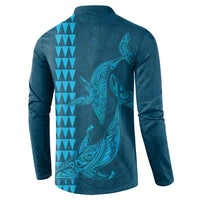 Aloha Hawaii Whale Kakau and Polynesian Tattoo Button Sweatshirt Light Blue Color