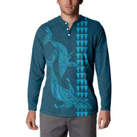 Aloha Hawaii Whale Kakau and Polynesian Tattoo Button Sweatshirt Light Blue Color