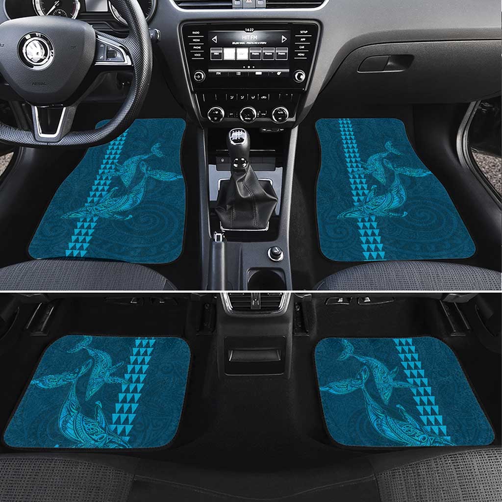 Aloha Hawaii Whale Kakau and Polynesian Tattoo Car Mats Light Blue Color